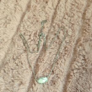 Silver White Oval Pendant Necklace - Women's Jewelry